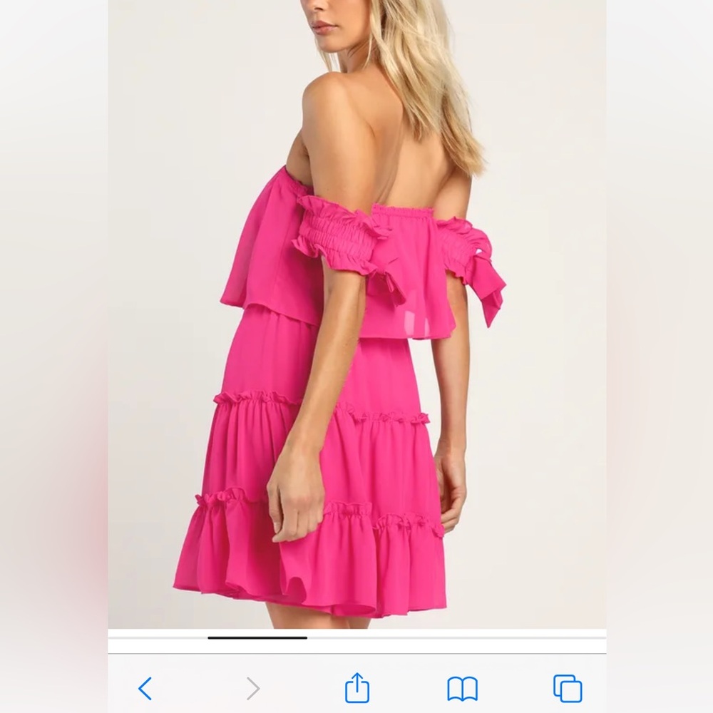 Lulus Hot Pink Off the Shoulder Tiered Mini Dress